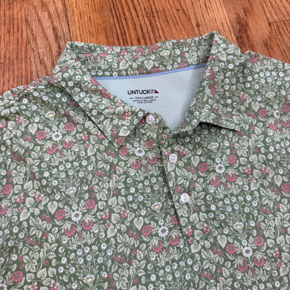 UNTUCKit Men's XXXL Floral Green Performance Short Sleeve Golf Polo Shirt 3XL